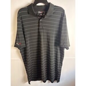 RLX Ralph Lauren Mens Performance Polo‎ Shirt Black White Pinstripe Large Golf